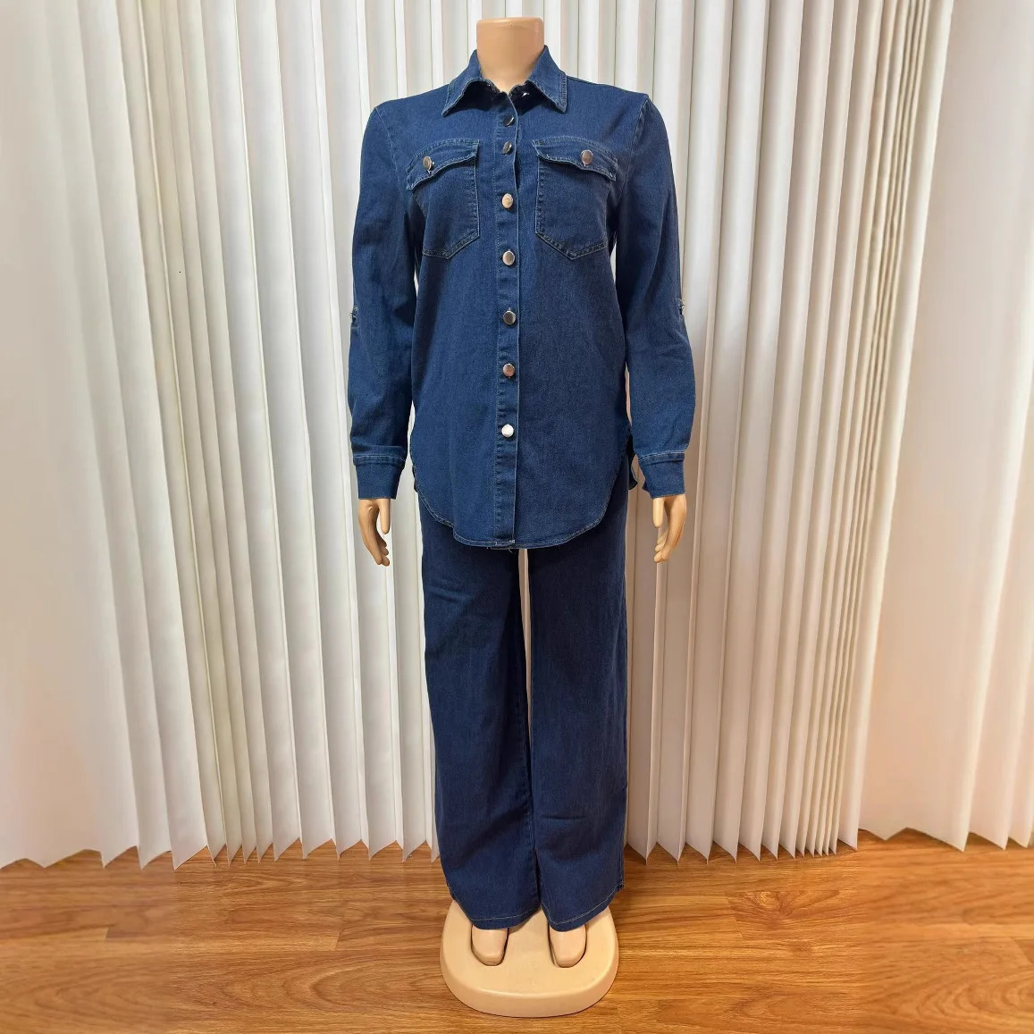 Women Denim 2 Piece Sets Coat Jeans Pockets Single Breasted Turn Down Collar Outfits Distressed Jacket Straight Pants Suit 2025 250808