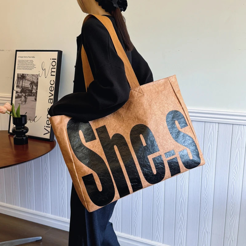 Oversize Shopping Bag For Women Autumn Winter Travel Bag Korean Style Casual Shoulder Bag Two Side Letter Handbag 250811