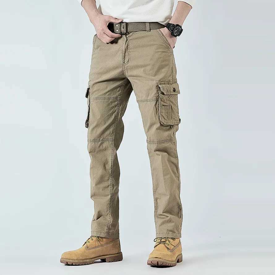 2025 Mens Cargo Pants Straight Leg Cotton Stretch Tactical Trouser Male Military Outdoor Camping Fishing Casual Work Wear Khaki X250812
