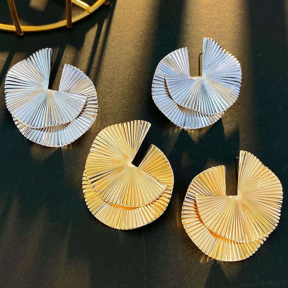 New Irregular Earrings for Women, Unique Alloy Texture Fan-shaped Earrings, Exaggerated Ear Accessories