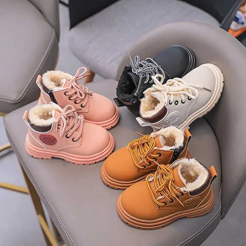 Winter Boots for Kids Leather Shoes Fashion Warm Non-slip Boys Student Shoes Outdoor Short Boots XJ250812