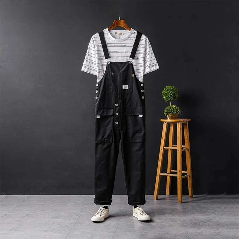 Spring Overalls Mens Bib Jumpsuits Cotton Multi Pocket Straight Loose Casual Pants Clothing Hip Hop Coverall Yellow Trousers 250729