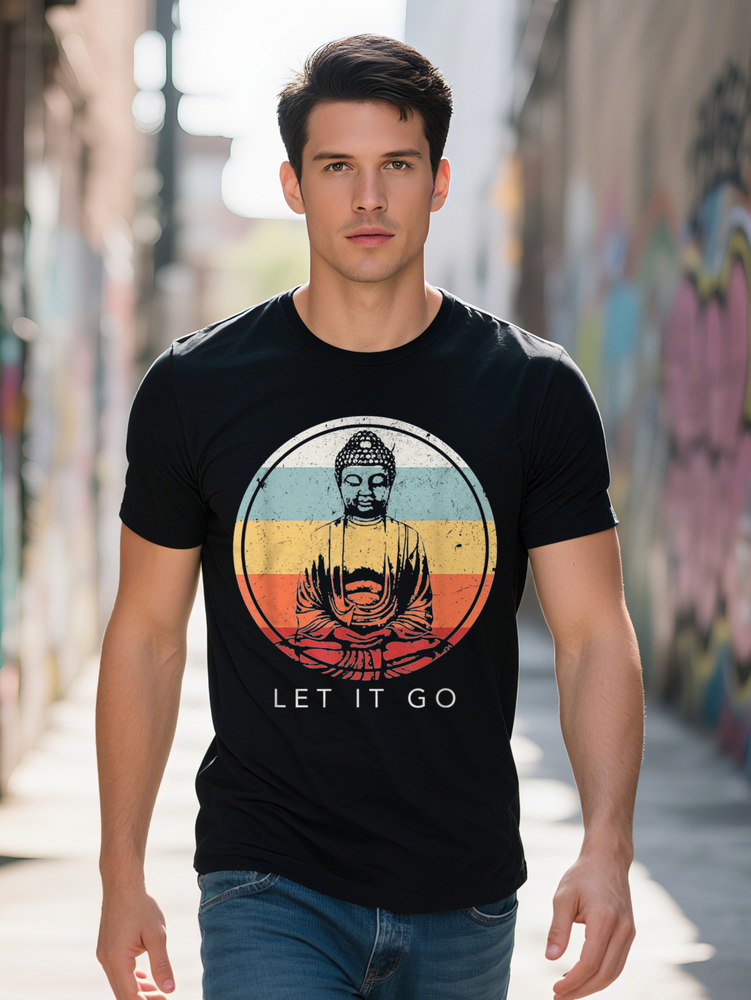 Men s Let It Go Buddha Meditation T Shirt Vintage Zen Design Breathable Cotton Short Sleeve Plus Size L XL