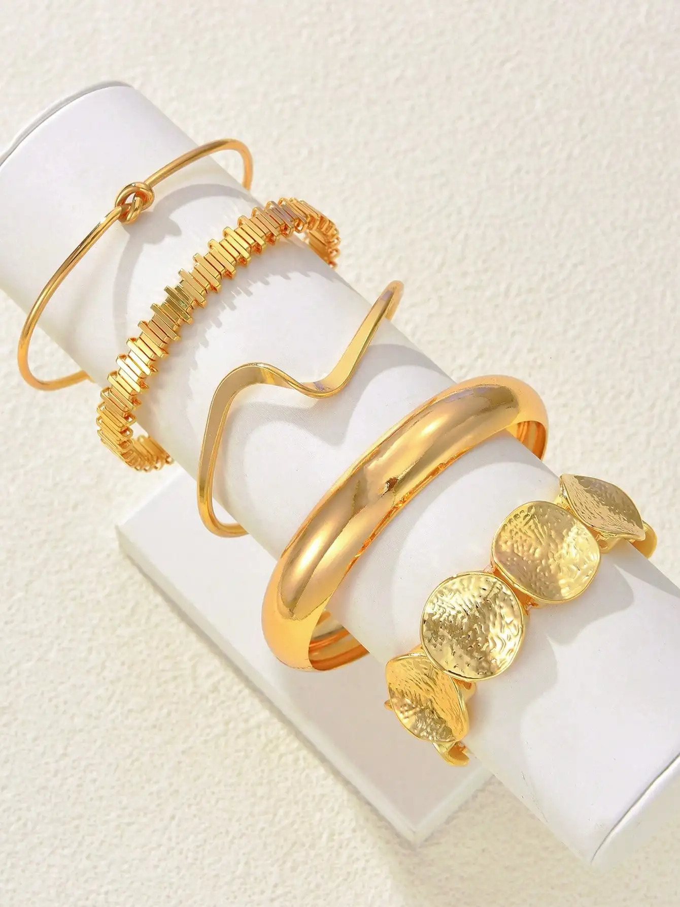 5 Pieces of Retro Exaggerated and Gorgeous Womens Bracelet Set with Geometric Wide Metal Golden Yellow Bracelet Set Suitable for Daily Vacation Party 