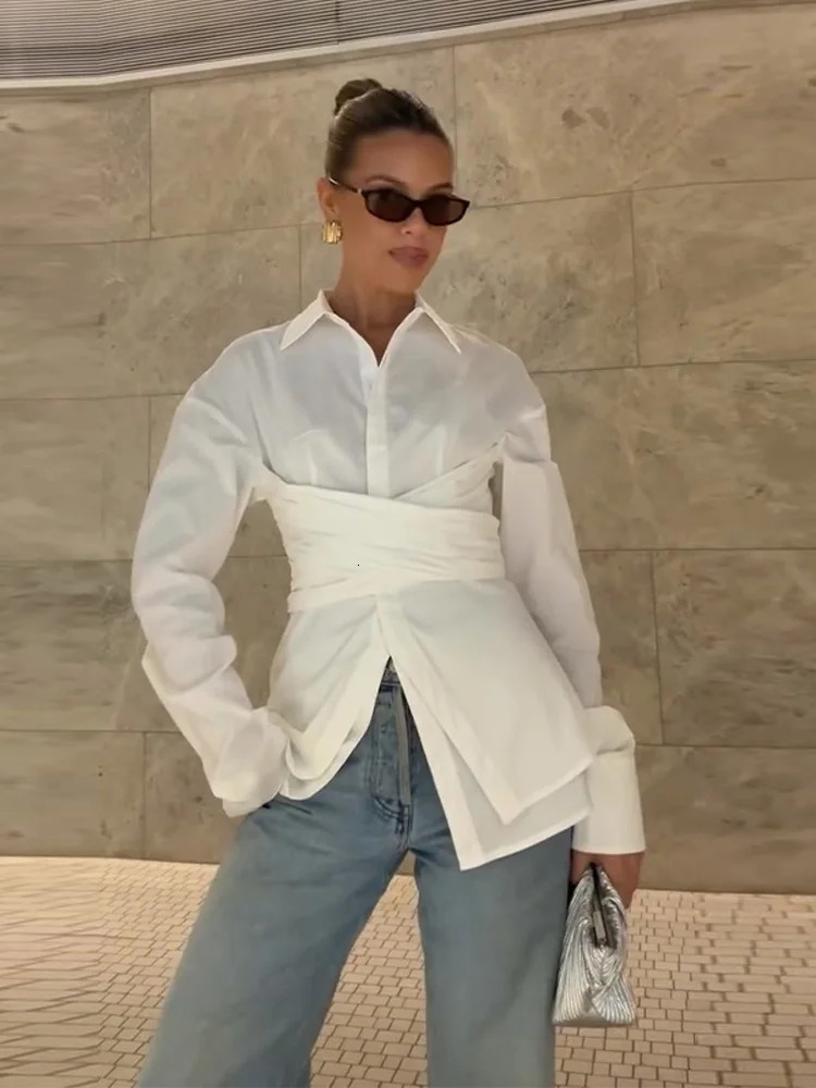Fashion White Shirt Women Long Sleeve Lapel Streetwear Blouse Casual Y2k Harajuku Irregular Spring Tops 2025 250811