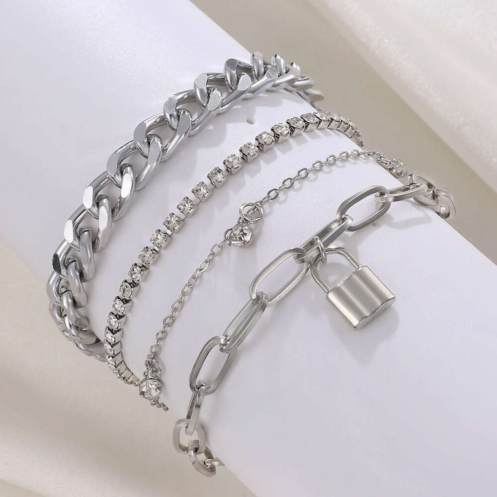 Alloy Dia-Encrusted of Four Punk Stacking Hip-Hop Bracelet Set for Women