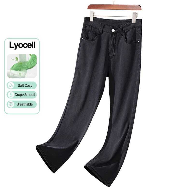 Summer Thin Lyocell Mens Black Jeans Loose Straight Soft Ice Silk Casual Denim Pants Brand Man Elastic Wide-leg Trousers X250812