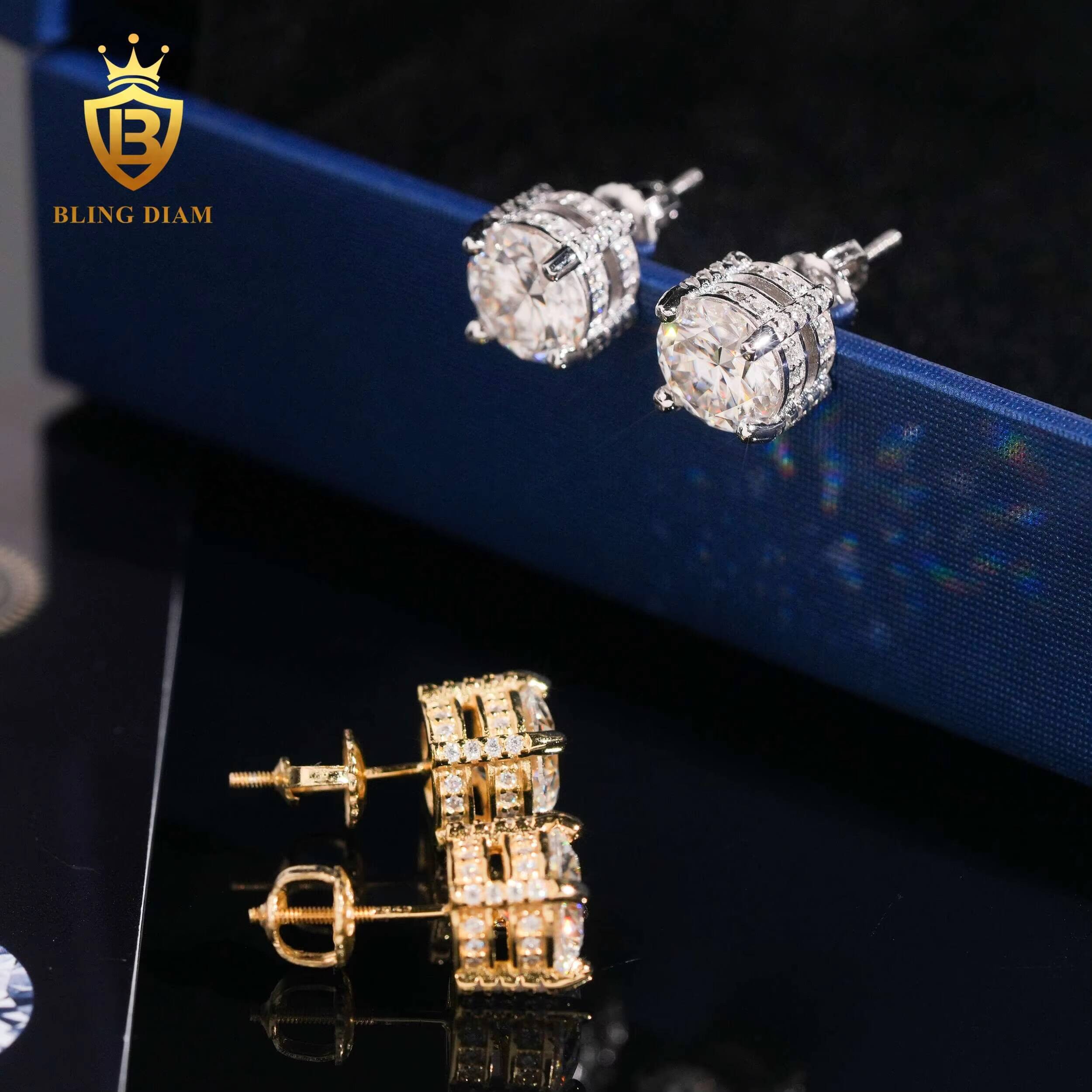 Pass Diamond Tester Fine Jewelry 8mm Round Cut Vvs1 Moissanite 925 Sterling Silver Stud Earrings Set for Men Women