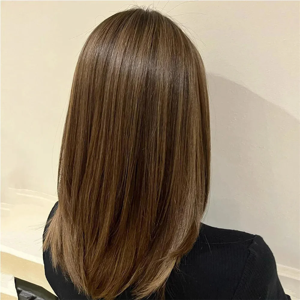 Highlight Blond long full lace straight natural dark brown Human Hair Wig With Baby Hair HD Lace European Hair lace front Preplucked
