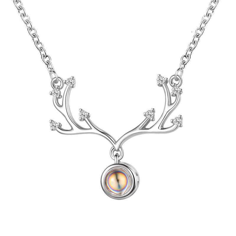 Yilu Tiktok Same Style Deer Antler Projection 100 Languages I Love You Necklace Fashion Christmas Gift