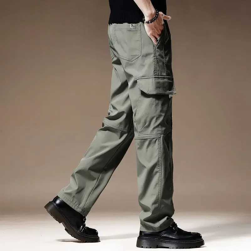 Spring Summer Large Pocket Loose Overalls Mens Outdoor Sports Jogging Tactical Pants Elastic Waist Pure Work Cargo Pants Men X250812