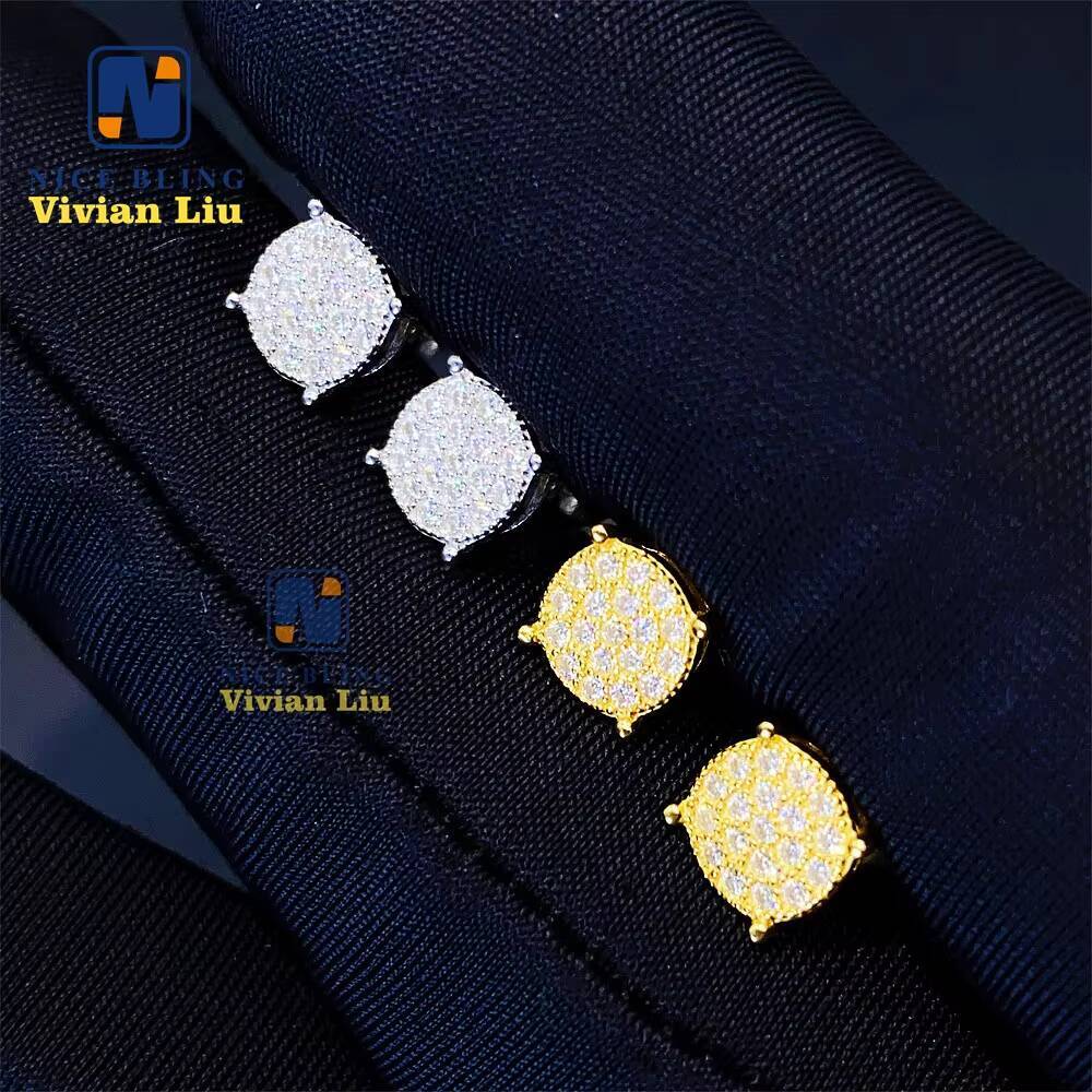Hot Selling Women Vvs Moissanite Luxury Diamond Fashion Jewelry Gold Plated 925 Sterling Silver Hip Hop Earrings
