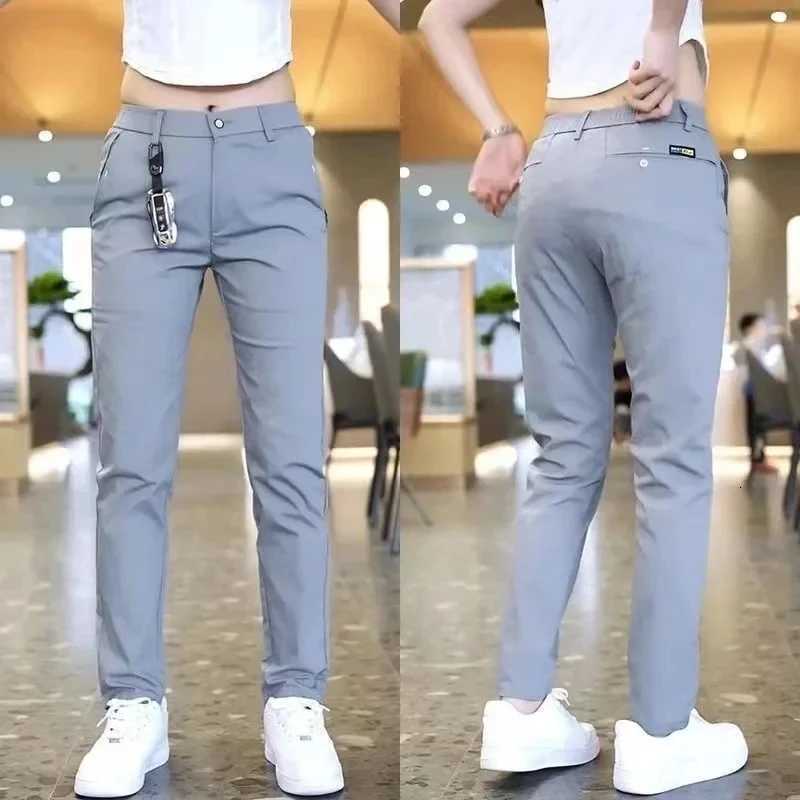 2024 Mens Casual Pants Korean Fashion Slim Fit Trousers High Quality Elastic Waist Straight Golf Sports Pants Mens Clothing W250812