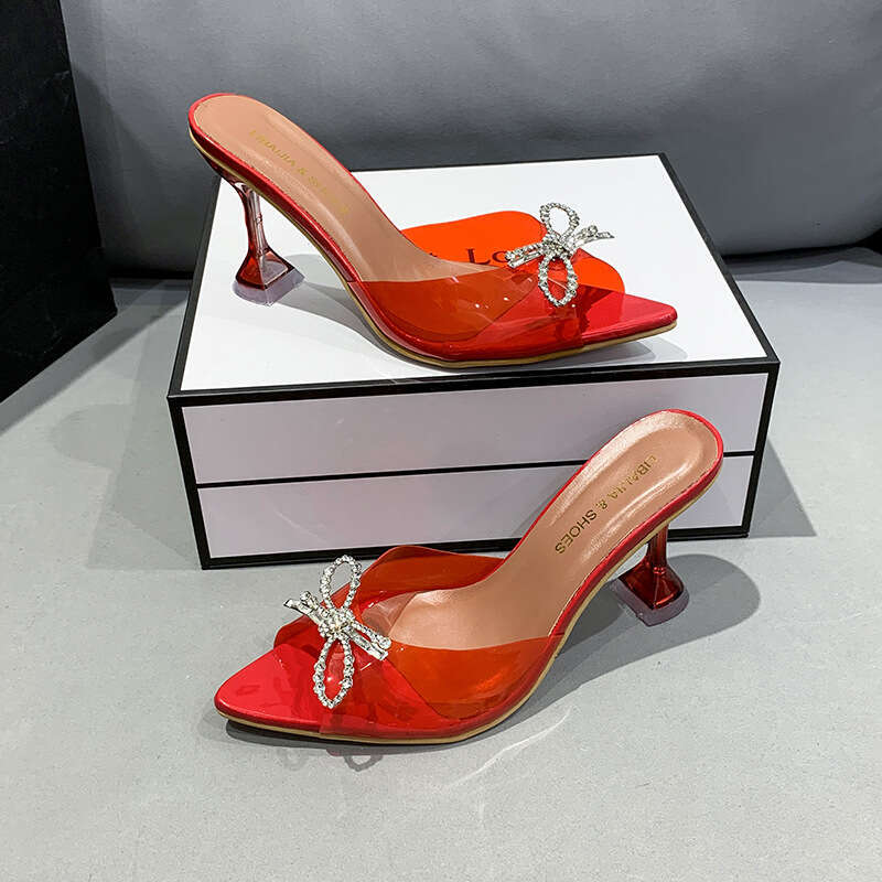 Plus 34-43 Size Butterfly Knot Designer shoe Stiletto Crystal Sandals for Women One Strap Designer Pointed Toe High Heel Slippers