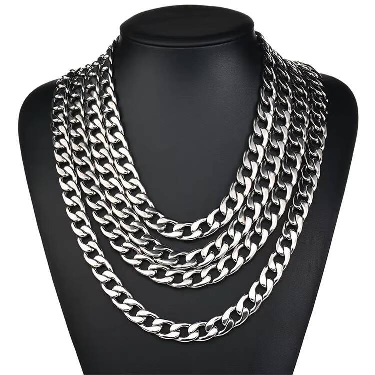 Wholesale Fashion Hip Hop Rapper Stainless Steel Curb Cuban Link Chain Women Men Alxeyb