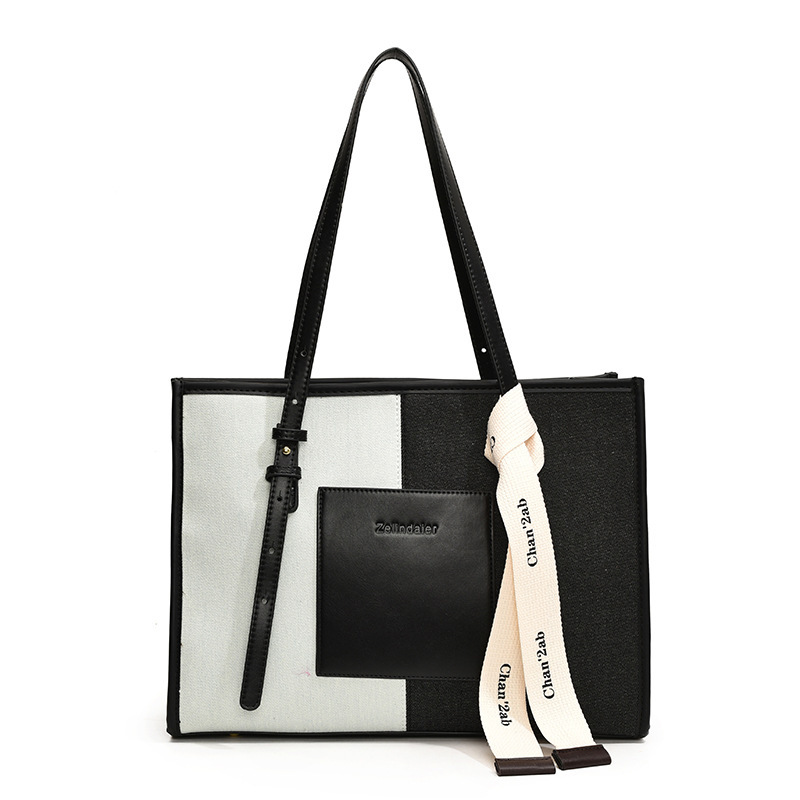 Spliced Denim for Women Underarm New Versatile Shoulder High-end Commuter Tote Bag