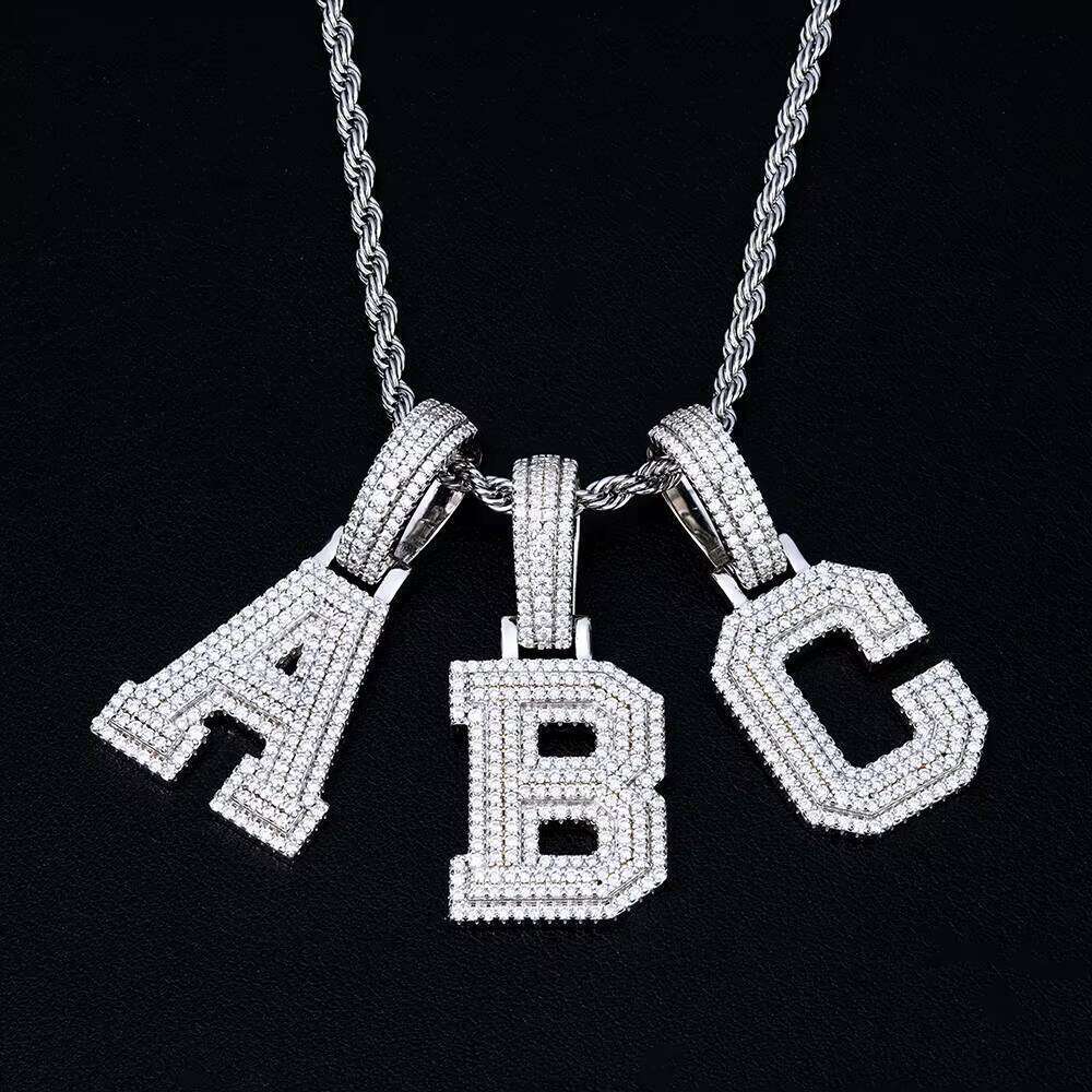 Loose Men's Gra Mossanite Jewelry Pure Sier A-Z Initial Moissanite Iced Hip Hop Necklace Pendant