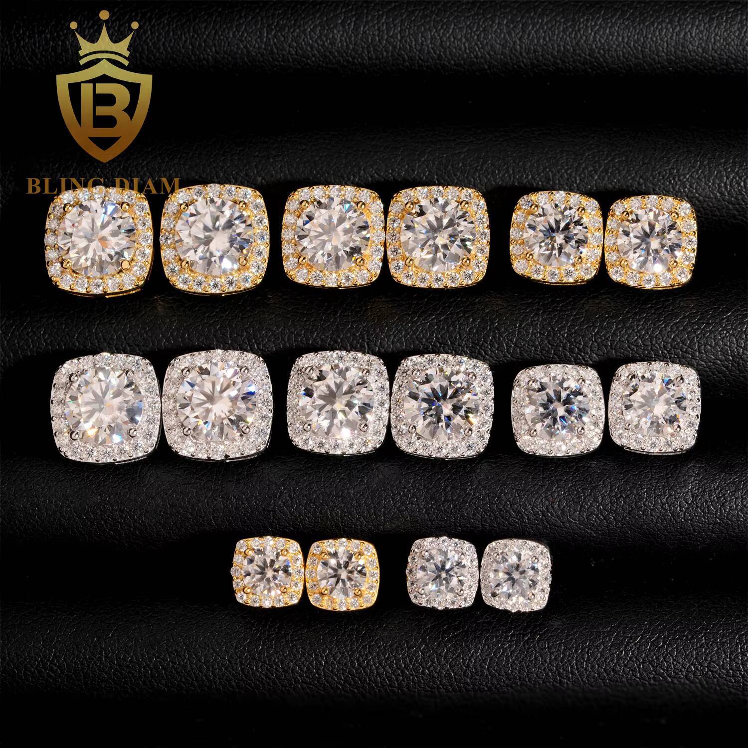 GRA Certificate 5mm-8mm Round Cut Halo Moissanite Diamond Earrings 925 Sterling Silver Hip Hop Stud Earrings