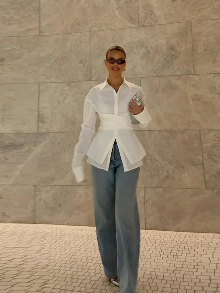 Fashion White Shirt Women Long Sleeve Lapel Streetwear Blouse Casual Y2k Harajuku Irregular Spring Tops 2025 250811