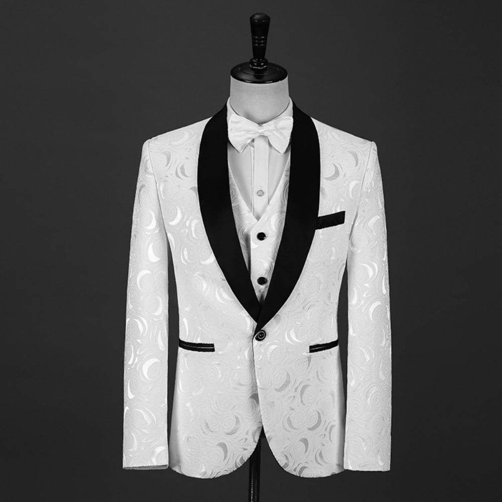 Luxury Jacquard Men's Suits 3 Piece Blazers Vest Pants Shawl Lapel Single Breasted Business Casual Wedding Groom Tuxedos