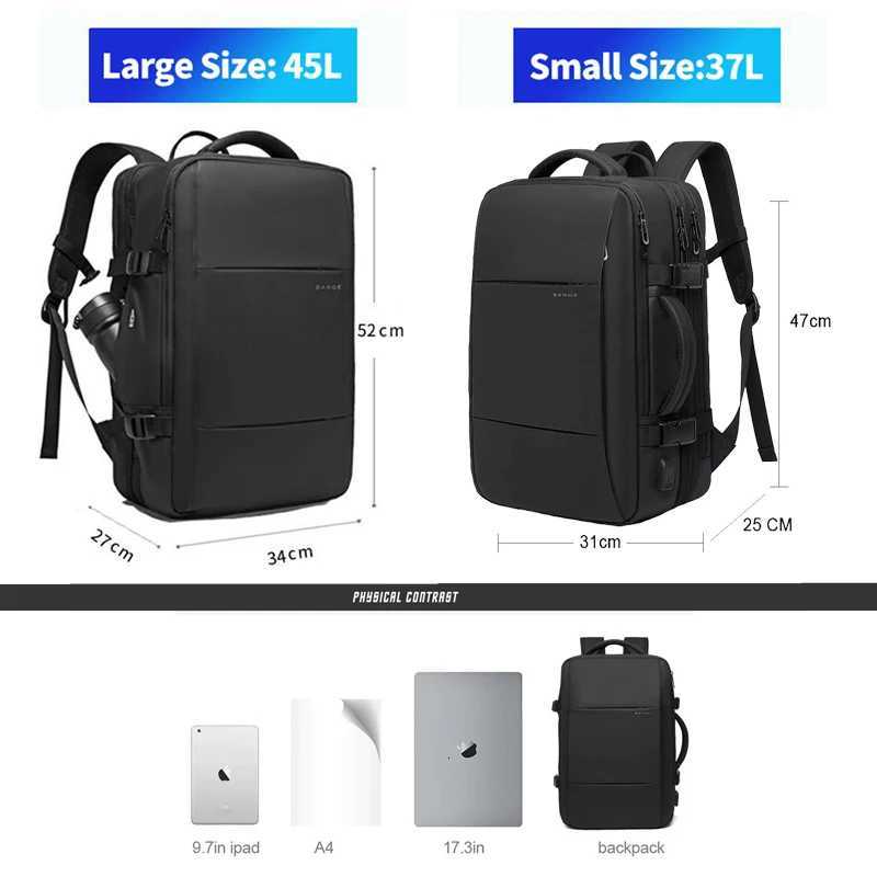 BANGE Travel Backpack Men Business Backpack School Expandable USB Bag Large Capacity 17.3 Laptop Waterproof Fashion Backpack W250812
