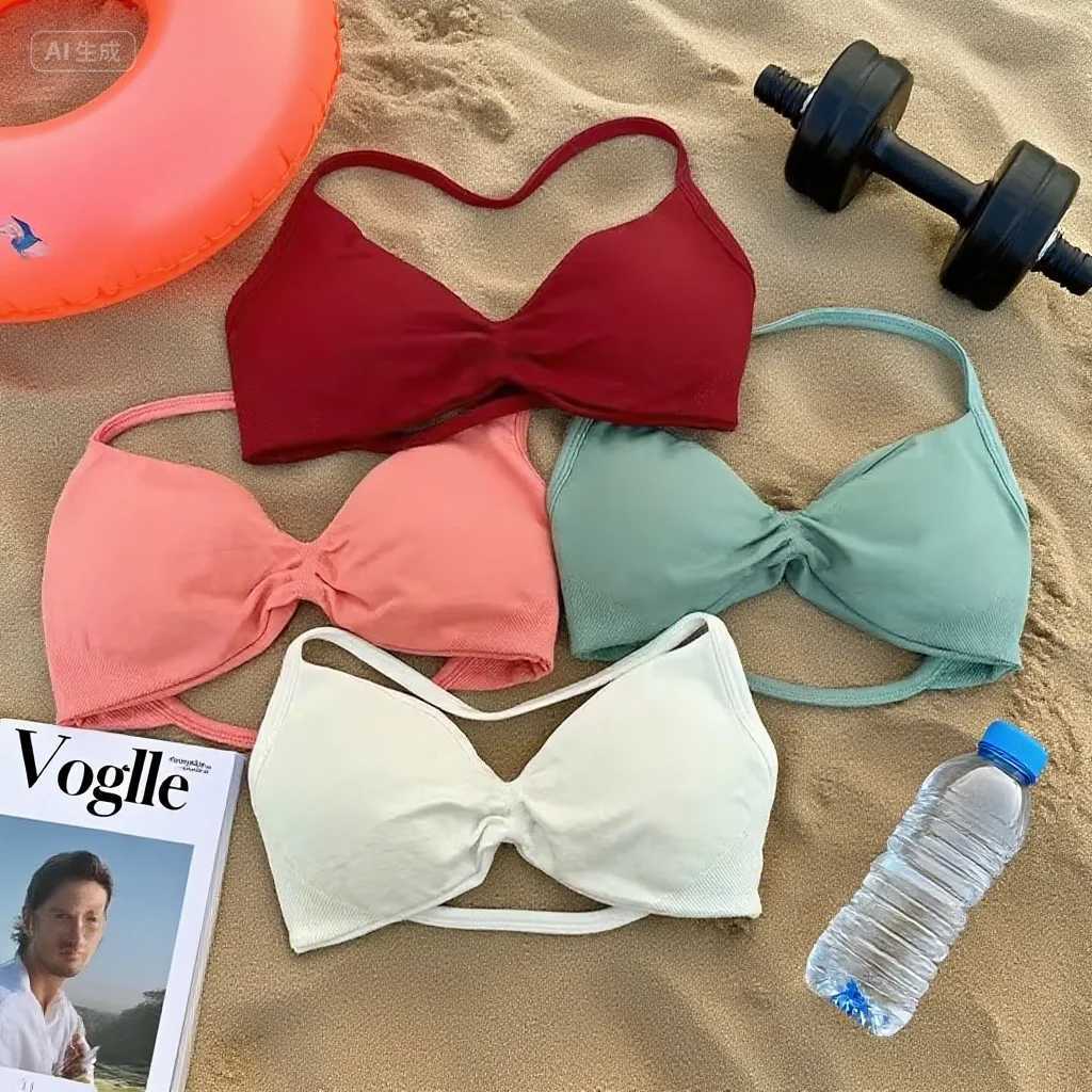 WHENG Strappy Sports Bra Seamless Women Suspender Padded Halter Gym Design Sense Top Bra Fitness Scratch Workout Vest Z250812