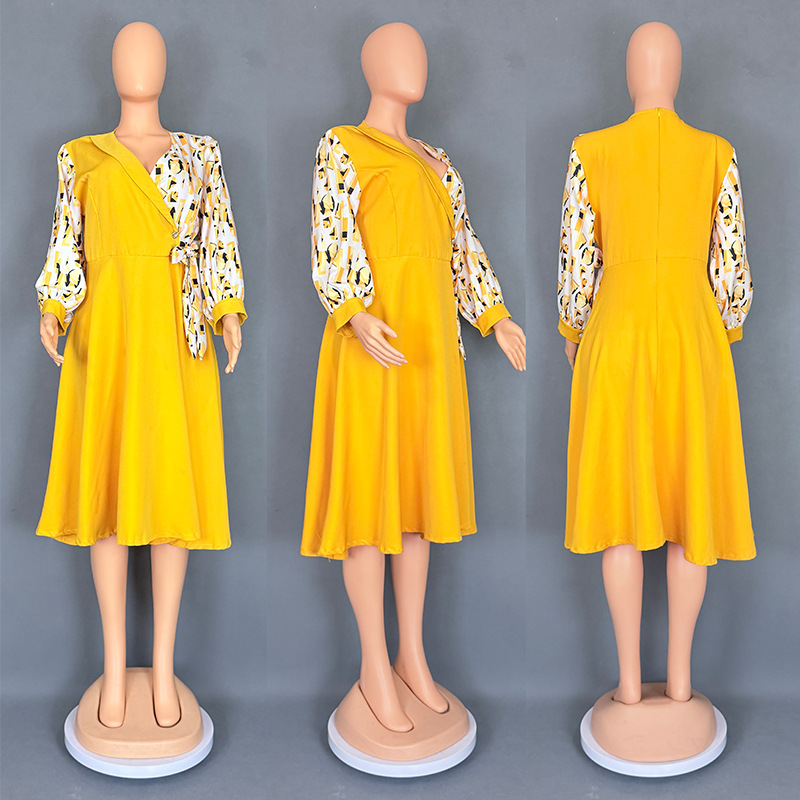 H84Cross-border popular women's clothing African print patchwork color skirt long sleeve dress