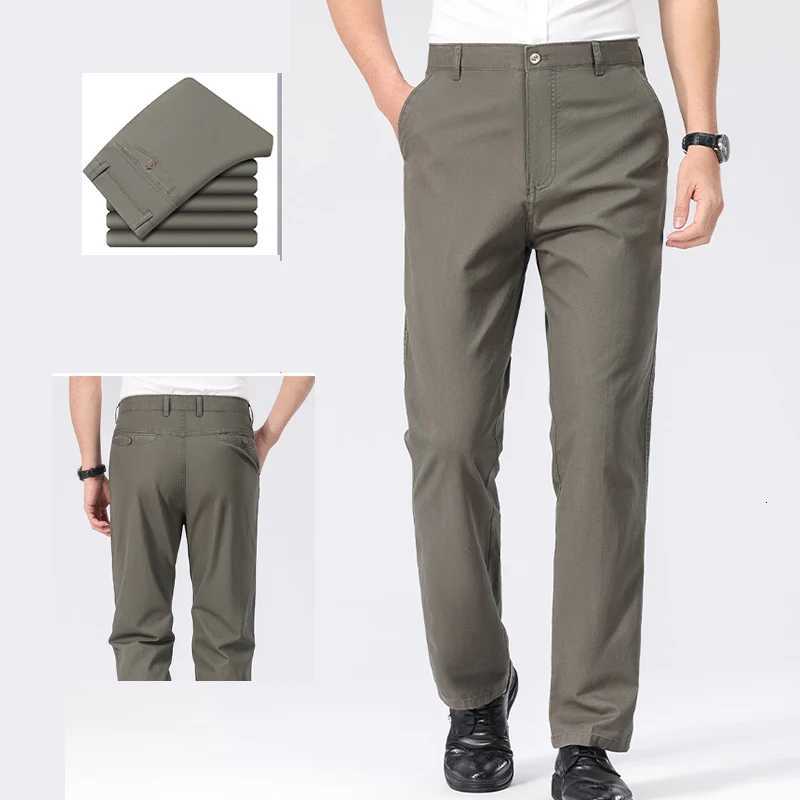 New Cotton Suit Pants Men Business Casual Clothing Classic Straight Loose High Waist Elastic Dress Trousers Male Brand Clothes W250812