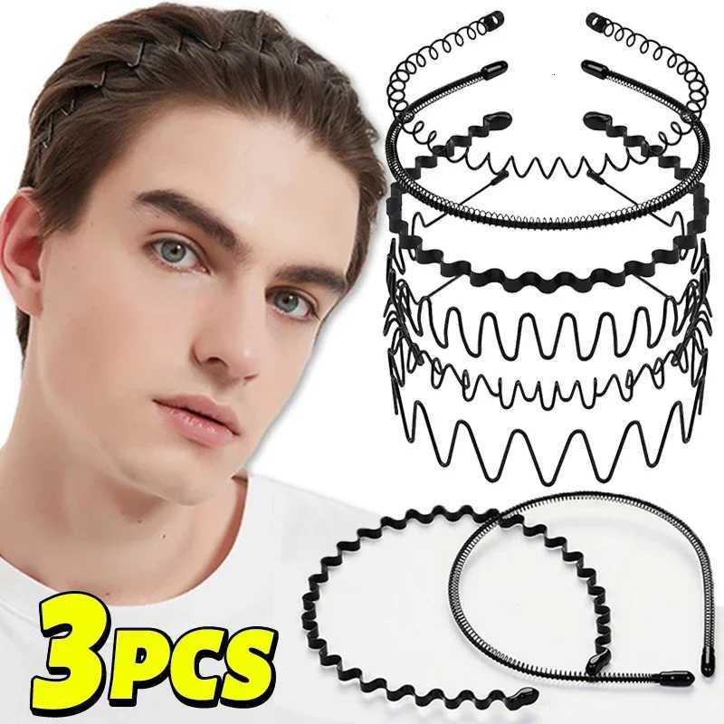 1/3pcs Unisex Black Elastic Non-Slip Metal Bands for Men Wen Wavy Hairband Spring Hair Hoop Fashion Hair Accessories X250812