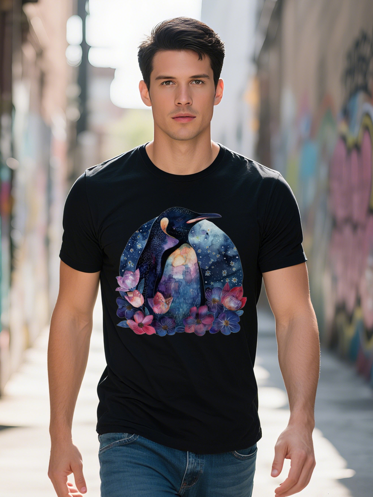 Men s Casual Crew T-Shirt with Vibrant Animal Floral Print Soft Short Sleeve Round Neck Perfect Summer Gift