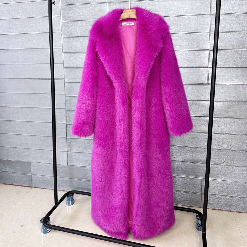 Imitation Toka fur coat, women's imitation fur, elongated suit collar, extra long winter women's coat jacket