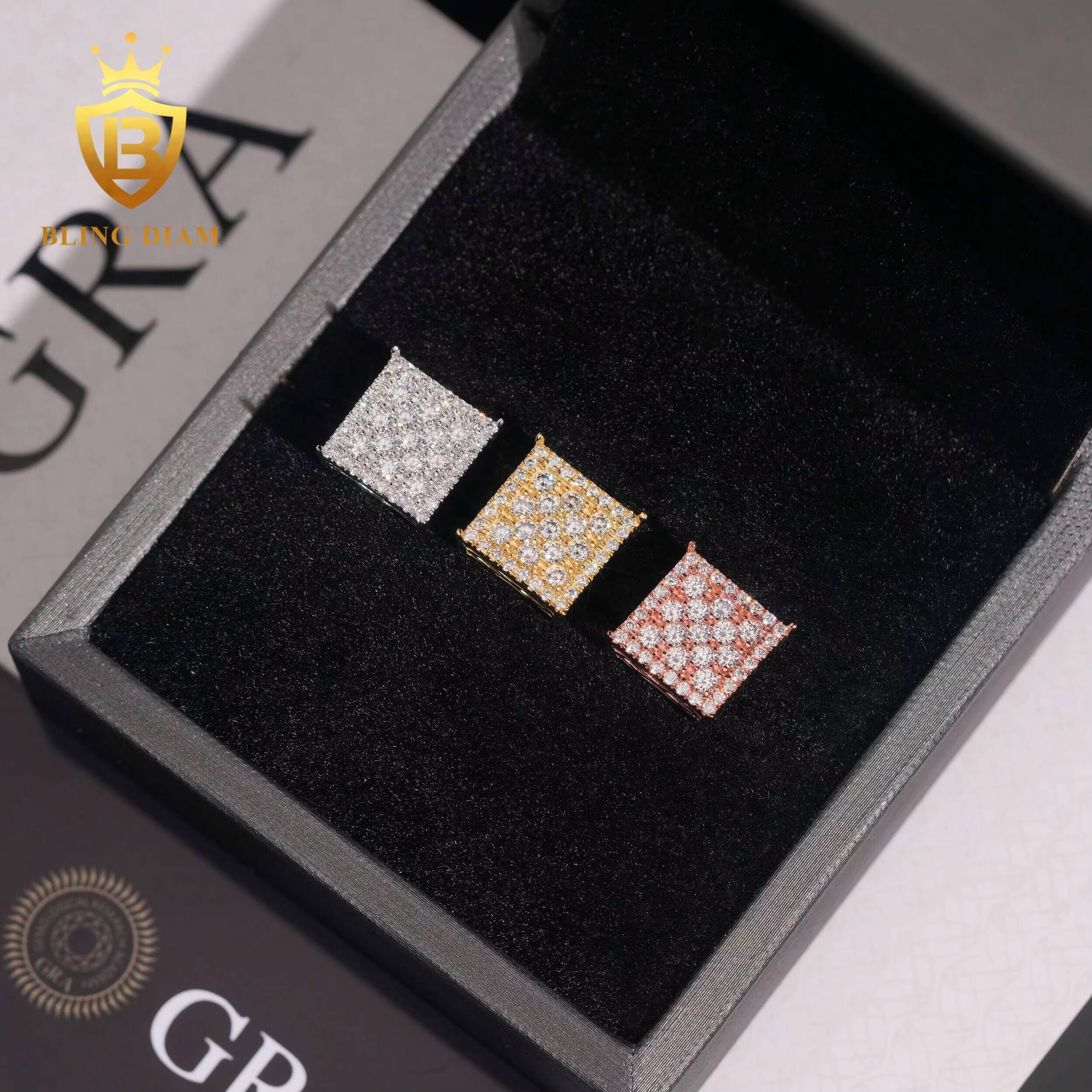 Hot Sale Diamond Earrings 925 Sterling Silver Stud Earrings Fashion Moissanite Hip Hop Earring 10.9mm VVS1 Iced Out Moissanite