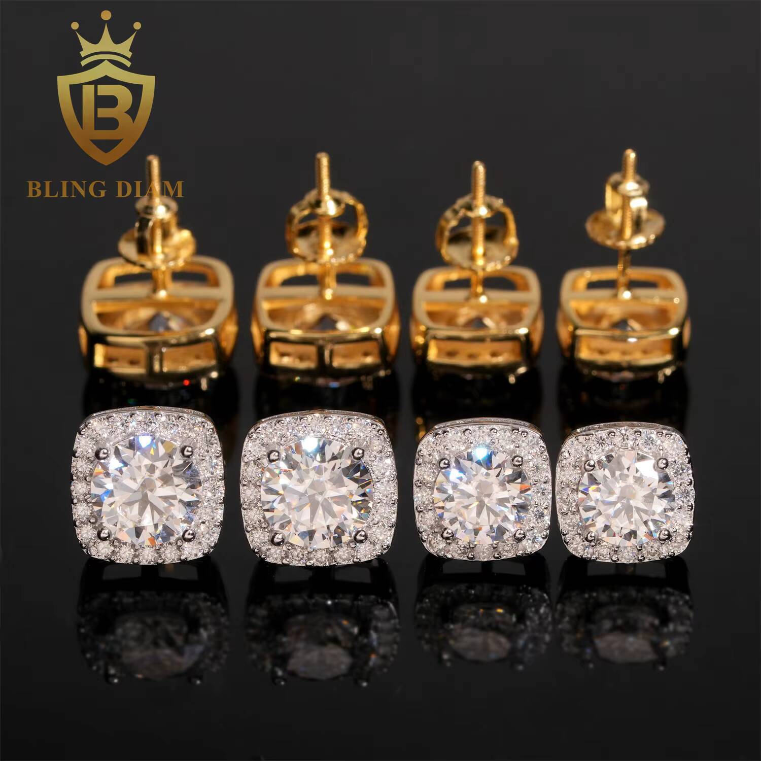 GRA Certificate 5mm-8mm Round Cut Halo Moissanite Diamond Earrings 925 Sterling Silver Hip Hop Stud Earrings