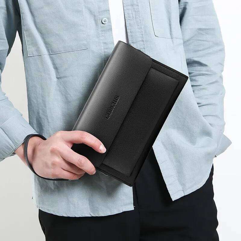 Solid color men's business handbag large capacity wallet card designer bag High quality clutch sacoches hommes