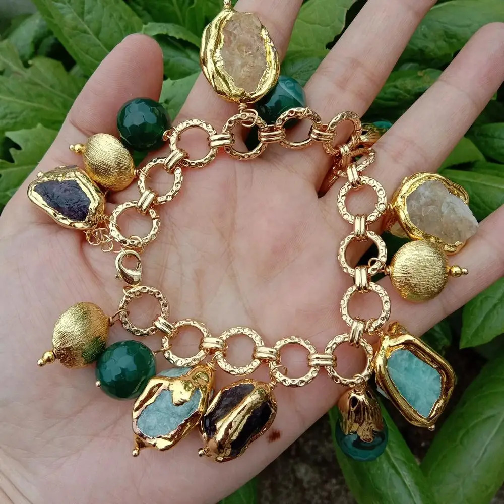YYGEM Citrine Amethyst ite Rough Raw Charm Bracelet Natural Multi Gemstone Bracelet Jewelry Gift 250807