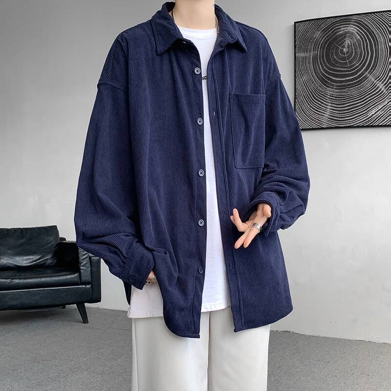 Spring Autumn Loose Casual Men Corduroy Solid Long Sleeve Hip Hop Top Streetwear Shirts Male Vintage Blouse Plus Size 8XL ddmymarket