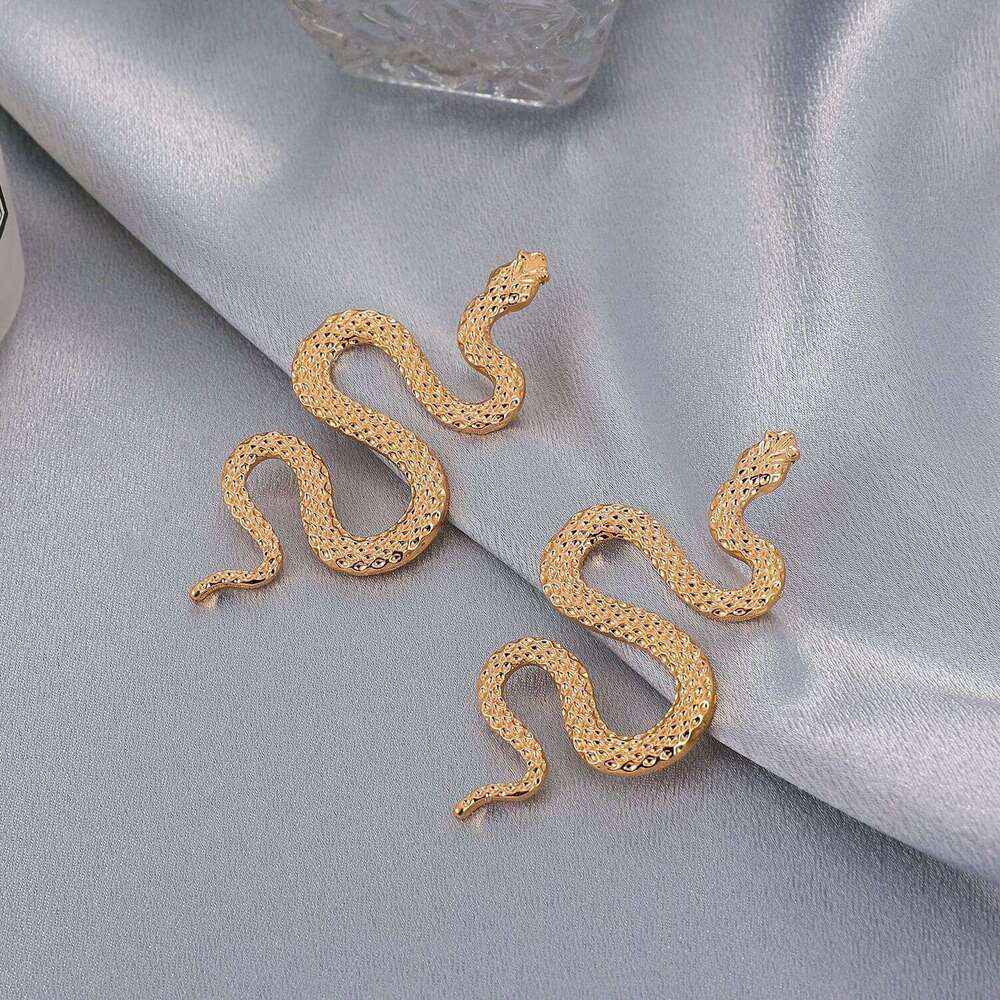 Exaggerated Three-Dimensional Fashion Punk Geometric Alloy Carved Animal Snake Stud Earrings