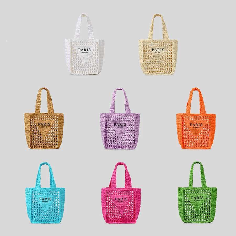Casual Hollow Straw Tote Bag Designer Letters Paper Woven Women Handbags Handmade Summer Beach Shoulder Bags Z250813