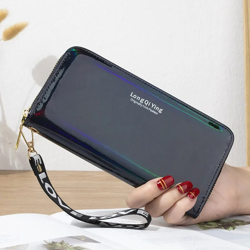 Double Zipper Womens Long Wallet Female Laser Soft PU Leather Coin Clutch Bag Large Capacity Business Card Holder Arrival 250809