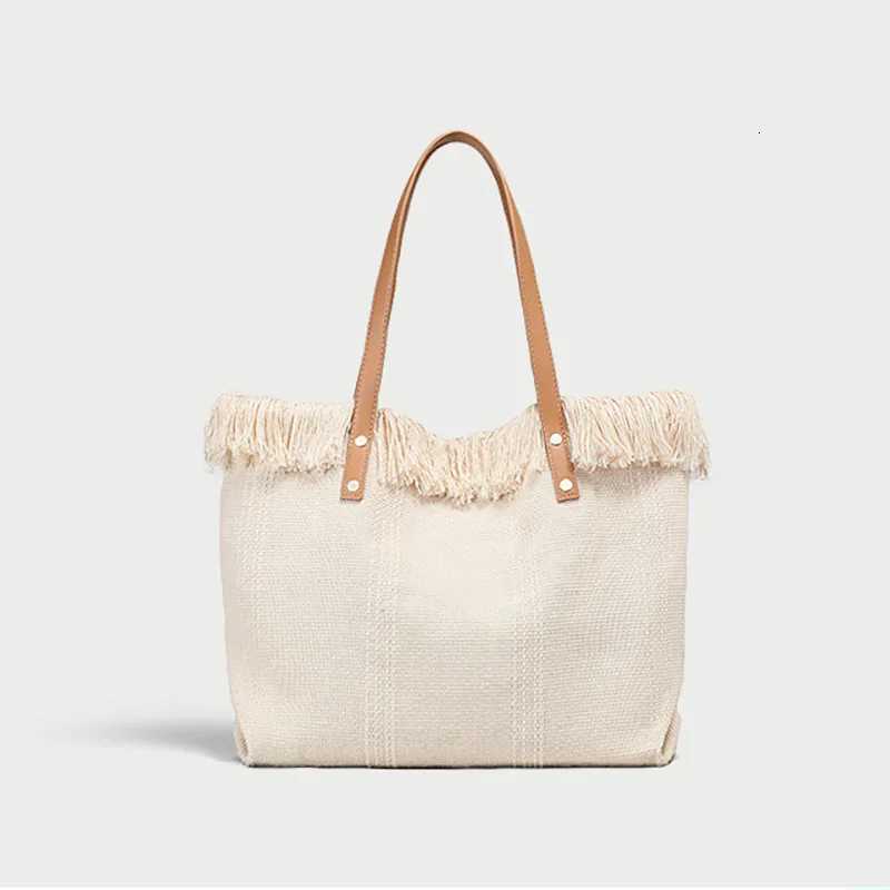 Letter Embroidered Large Canvas Bag Daily Use Tote Bag Ladies Handbag Holiday Woven Beach Bag Casual Out Shopping Shoulder Bag Z250812