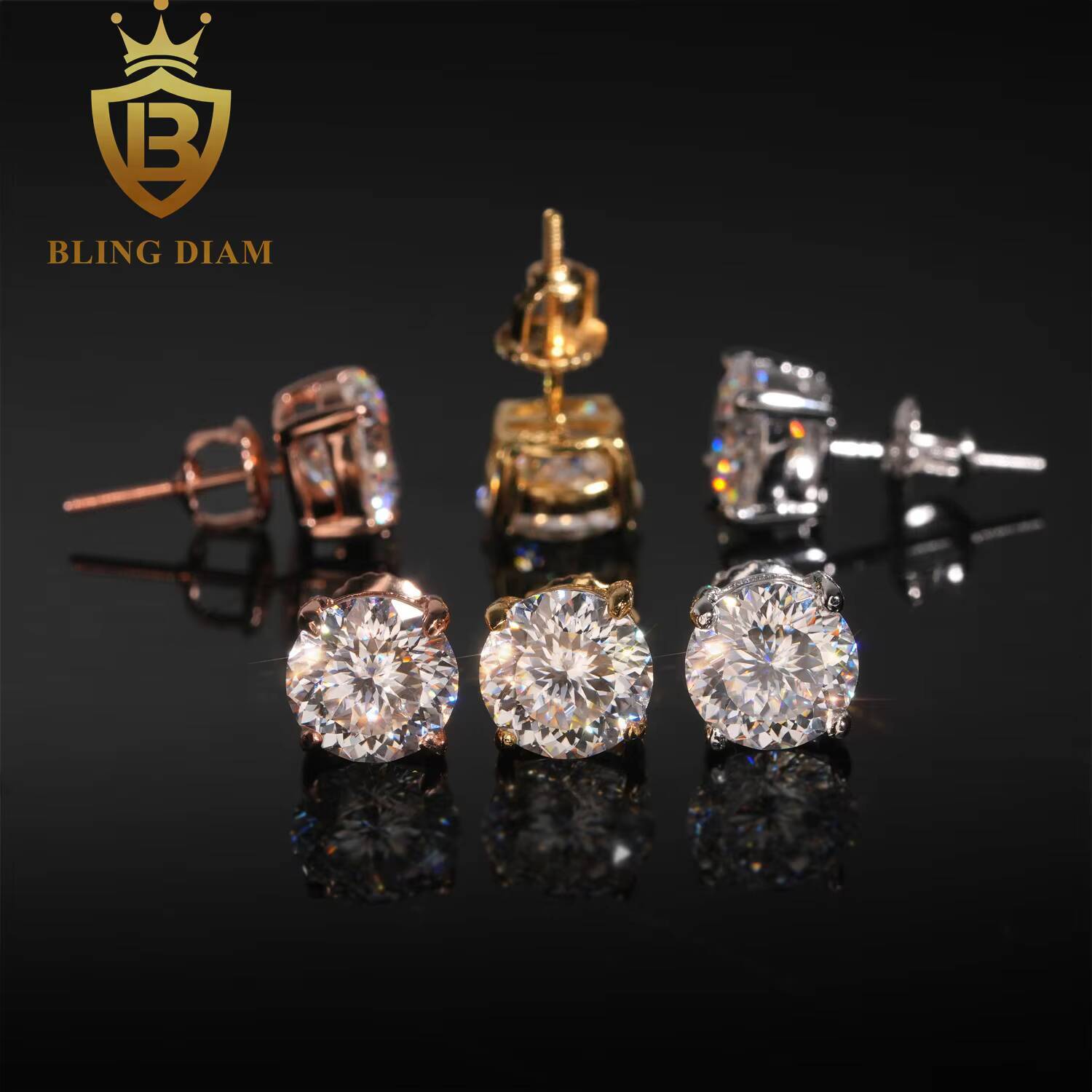 GRA Certificate 8mm Birds Nest Cut Moissanite Diamond Earrings 925 Sterling Silver Hip Hop Stud Earrings Set