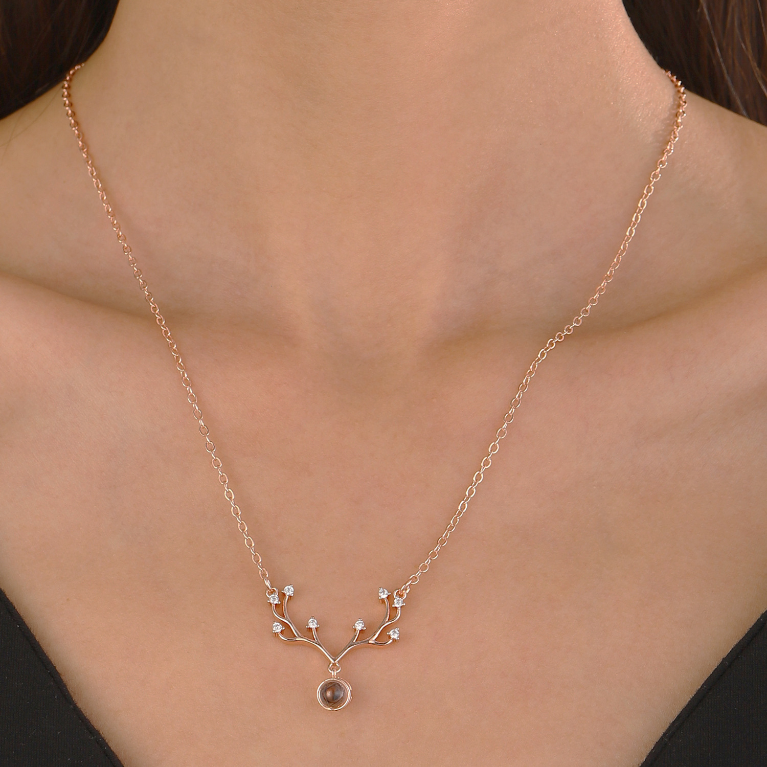 Yilu Tiktok Same Style Deer Antler Projection 100 Languages I Love You Necklace Fashion Christmas Gift