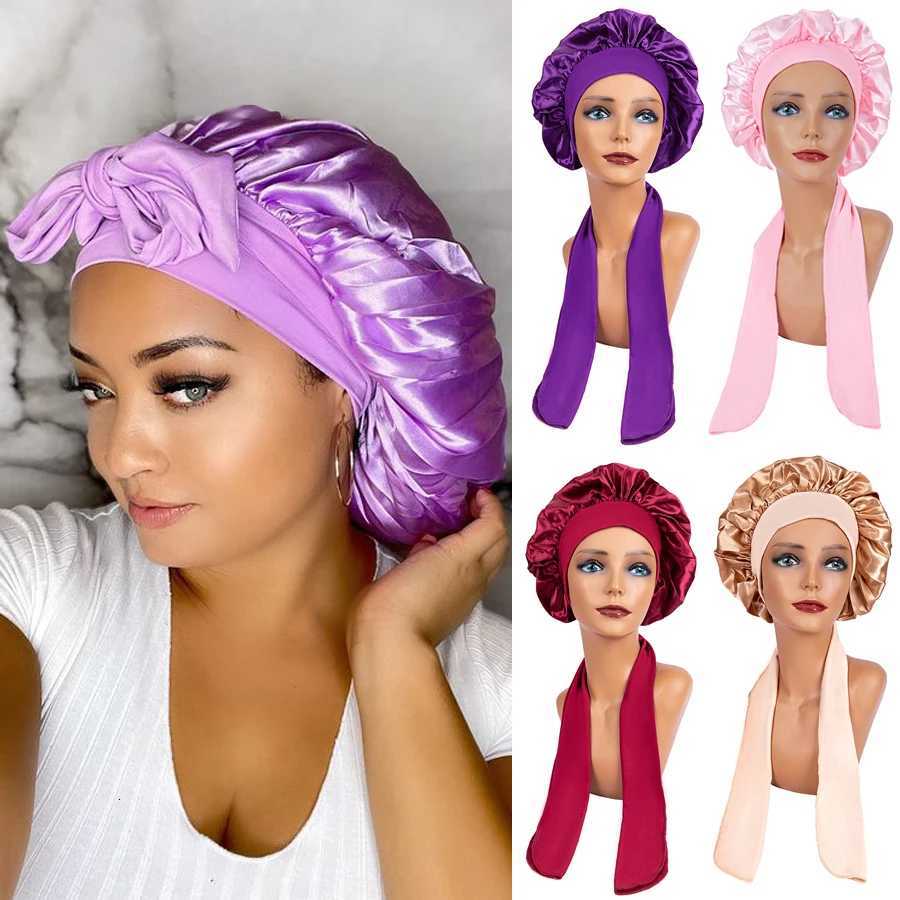 Women Satin Solid Sleeping Cap Soft Silk Nightcap Bonnet With Headband For Women Children Silk Scarf Sleep Hat Alileader XJ250812