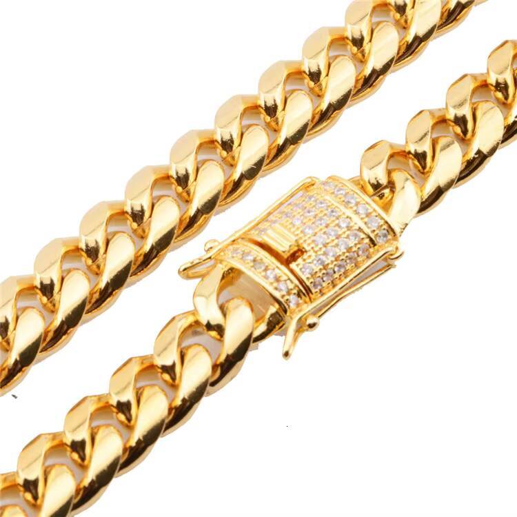 Hip Hop Stainless Steel Mens Jewelry Moissanite Clasp 18k Gold Plated Miami Cuban Link Chain Necklace
