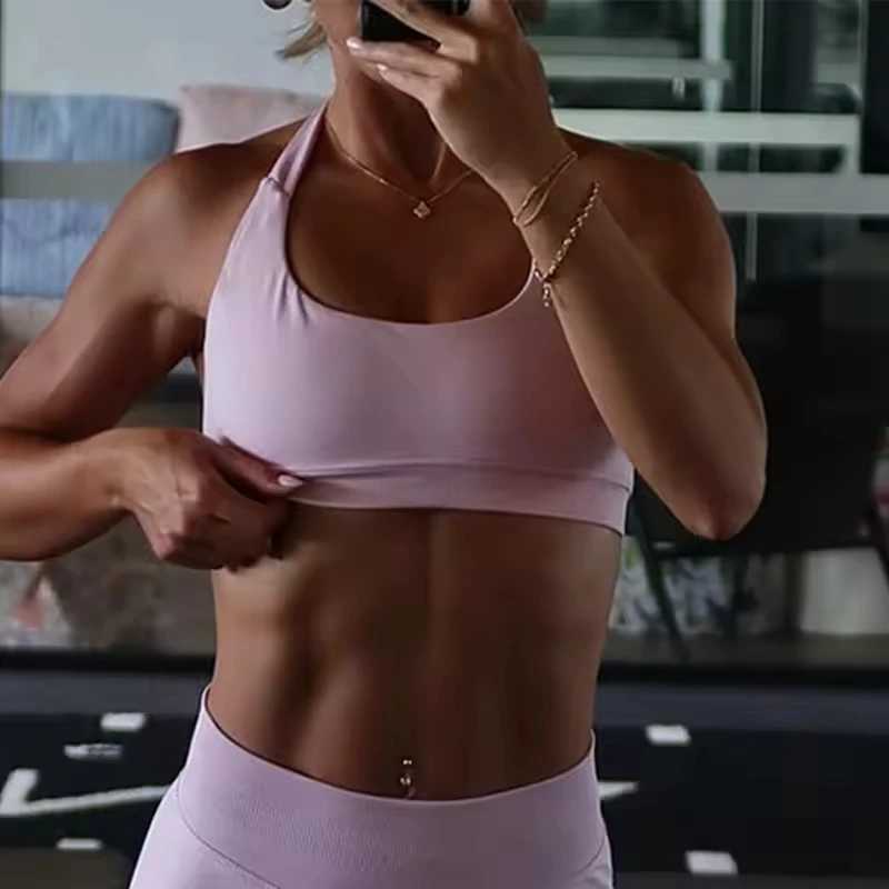 Sports Bra for Women Neck Strap Seamless Open Back Top Medium Support Gym Crop Top Stretchy Bra Z250812