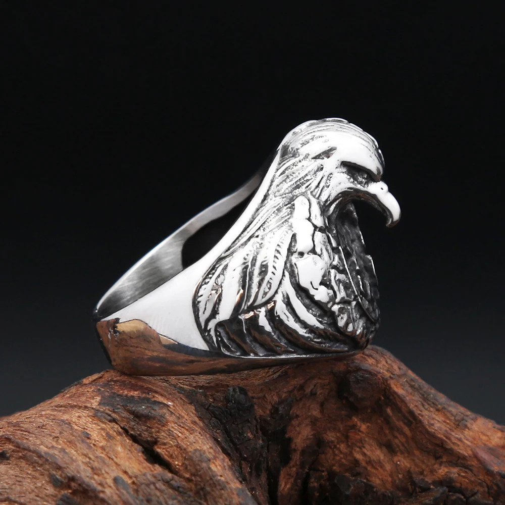 Unique Nordic 316L Stainless Steel Eagle Ring Fashion Viking Rune Animal Rings For Men Women Amulet Jewelry Gifts Drop 250812
