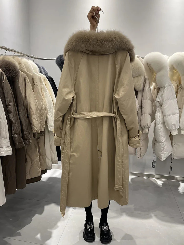 Parker down jacket womens Korean long over the knee white duck down winter big fur collar loose Down jacket trend 250806