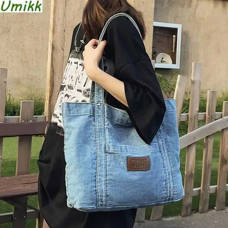 2023 Vintage Denim Underarm Bag Large Capacity Women Commute Bag Students Hot Shoulder Tote Bag Fashion Handbag Solid Clutch Bag Z250812