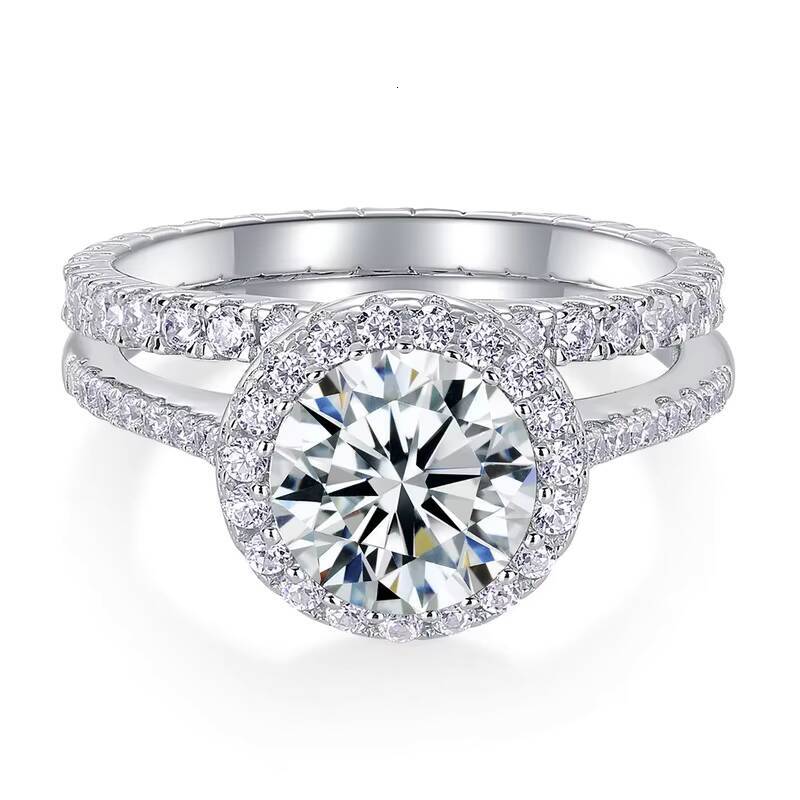 Fine Jewelry VVS Gra Moissanite 2 Row Halo Ring 925 Sterling Silver Platinum Plated 1 Ct CT for Women Engagement Diamond Ring