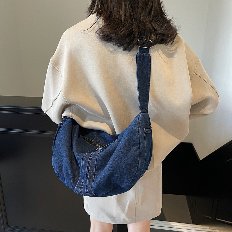 Washed Denim Underarm Large for Women New Versatile Commuter Tote Autumn Winter Textured Crossbody Bag